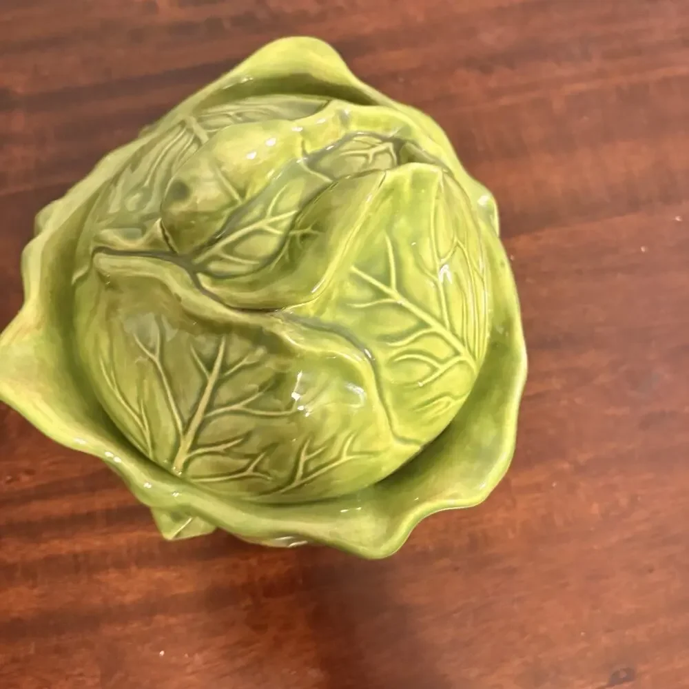 Vintage 1972 Holland Mold Cabbage Tureen with Lid & Underplate – Green Ceramic